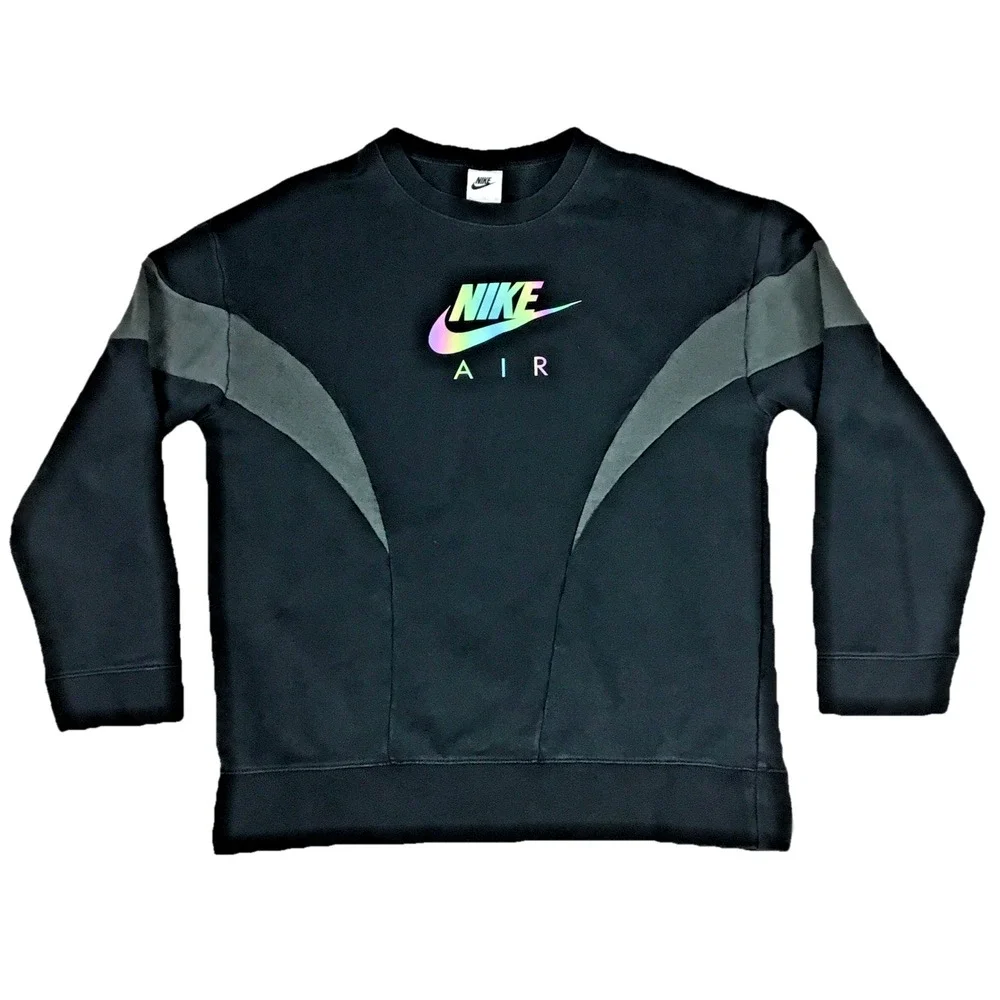 Nike Air Kids XL Black Grey Iridescent Logo Crewneck Sweatshirt‎ Pullover